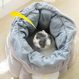 Maxbell Plush Cave Pet Bed Cat Nonslip with Drawstring Calming Kitty Warm House Gray