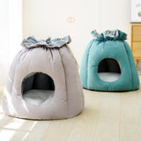 Maxbell Plush Cave Pet Bed Cat Nonslip with Drawstring Calming Kitty Warm House Gray