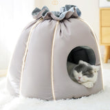 Maxbell Plush Cave Pet Bed Cat Nonslip with Drawstring Calming Kitty Warm House Gray