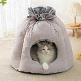 Maxbell Plush Cave Pet Bed Cat Nonslip with Drawstring Calming Kitty Warm House Gray