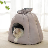 Maxbell Plush Cave Pet Bed Cat Nonslip with Drawstring Calming Kitty Warm House Gray