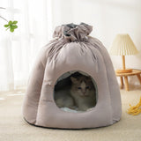 Maxbell Plush Cave Pet Bed Cat Nonslip with Drawstring Calming Kitty Warm House Gray