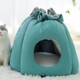 Maxbell Plush Cave Pet Bed Cat Nonslip with Drawstring Calming Kitty Warm House Green