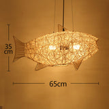 Maxbell Fish Shaped Lantern Woven Rattan Pendant Light for Restaurant Kitchen Island StyleB