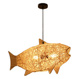 Maxbell Fish Shaped Lantern Woven Rattan Pendant Light for Restaurant Kitchen Island StyleB