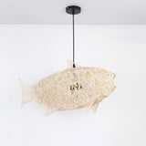 Maxbell Fish Shaped Lantern Woven Rattan Pendant Light for Restaurant Kitchen Island StyleB