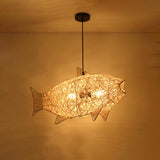 Maxbell Fish Shaped Lantern Woven Rattan Pendant Light for Restaurant Kitchen Island StyleB