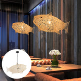 Maxbell Fish Shaped Lantern Woven Rattan Pendant Light for Restaurant Kitchen Island StyleB