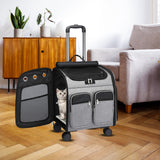 Maxbell 2 in 1 Wheeled Cat Rolling Carrier Backpack Travel Use Comfortable Sturdy Grey