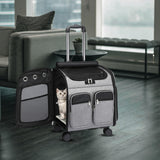 Maxbell 2 in 1 Wheeled Cat Rolling Carrier Backpack Travel Use Comfortable Sturdy Grey