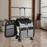 Maxbell 2 in 1 Wheeled Cat Rolling Carrier Backpack Travel Use Comfortable Sturdy Grey