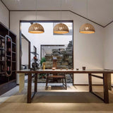 Maxbell Rattan Lampshade Round Droplight Modern for Bedroom Dining Room Kitchen