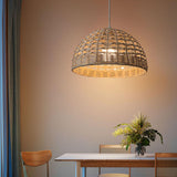Maxbell Rattan Lampshade Round Droplight Modern for Bedroom Dining Room Kitchen