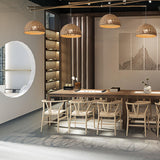 Maxbell Rattan Lampshade Round Droplight Modern for Bedroom Dining Room Kitchen