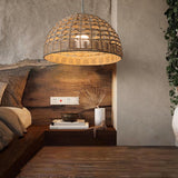 Maxbell Rattan Lampshade Round Droplight Modern for Bedroom Dining Room Kitchen