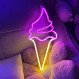Maxbell Big Ice Cream LED Neon Sign 8 Light Modes for Kids Living Room Bedroom Pink
