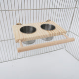 Maxbell Bird Feeding Dish Cups Parrot Food Bowl Wood Perch Stand Clamp Holder