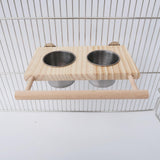 Maxbell Bird Feeding Dish Cups Parrot Food Bowl Wood Perch Stand Clamp Holder