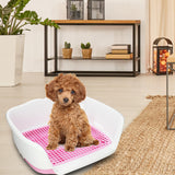 Maxbell Indoor Dog Potty Tray No Litter Pad Holder for Small and Medium Dogs white pink