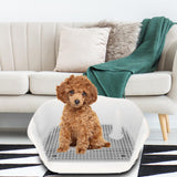 Maxbell Indoor Dog Potty Tray No Litter Pad Holder for Small and Medium Dogs white gray