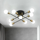 Maxbell Nordic Sputnik Chandelier E27 Base Flush Mounted Ceiling Light for Apartment 9 Heads Black