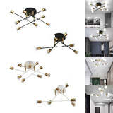 Maxbell Nordic Sputnik Chandelier E27 Base Flush Mounted Ceiling Light for Apartment 9 Heads Black