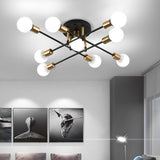 Maxbell Nordic Sputnik Chandelier E27 Base Flush Mounted Ceiling Light for Apartment 9 Heads Black