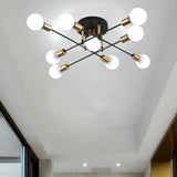 Maxbell Nordic Sputnik Chandelier E27 Base Flush Mounted Ceiling Light for Apartment 9 Heads Black