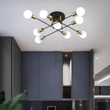 Maxbell Nordic Sputnik Chandelier E27 Base Flush Mounted Ceiling Light for Apartment 9 Heads Black