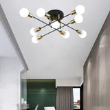 Maxbell Nordic Sputnik Chandelier E27 Base Flush Mounted Ceiling Light for Apartment 9 Heads Black