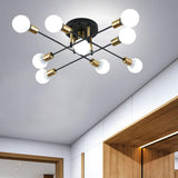 Maxbell Nordic Sputnik Chandelier E27 Base Flush Mounted Ceiling Light for Apartment 9 Heads Black