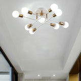 Maxbell Nordic Sputnik Chandelier E27 Base Flush Mounted Ceiling Light for Apartment 9 Heads White