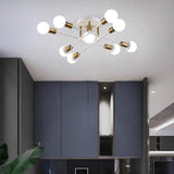 Maxbell Nordic Sputnik Chandelier E27 Base Flush Mounted Ceiling Light for Apartment 9 Heads White