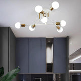 Maxbell Nordic Sputnik Chandelier E27 Base Flush Mounted Ceiling Light for Apartment 7 Heads White