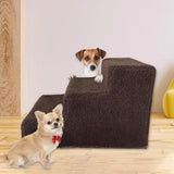 Maxbell Cat Pet Ramp Ladder Washable Dog 3 Steps Ladder for Climbing up Dogs Coffee