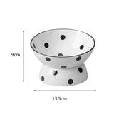 Maxbell 200ml Ceramic Elevated Cat Feeder Bowl Slant Porcelain Pet Cat Dish Anti Slip Black Dot