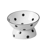 Maxbell 200ml Ceramic Elevated Cat Feeder Bowl Slant Porcelain Pet Cat Dish Anti Slip Black Dot