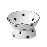 Maxbell 200ml Ceramic Elevated Cat Feeder Bowl Slant Porcelain Pet Cat Dish Anti Slip Black Dot