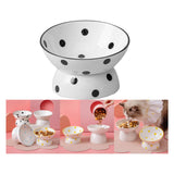 Maxbell 200ml Ceramic Elevated Cat Feeder Bowl Slant Porcelain Pet Cat Dish Anti Slip Black Dot