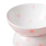 Maxbell 200ml Ceramic Elevated Cat Feeder Bowl Slant Porcelain Pet Cat Dish Anti Slip Pink Dots