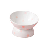 Maxbell 200ml Ceramic Elevated Cat Feeder Bowl Slant Porcelain Pet Cat Dish Anti Slip Pink Dots