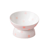 Maxbell 200ml Ceramic Elevated Cat Feeder Bowl Slant Porcelain Pet Cat Dish Anti Slip Pink Dots