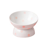 Maxbell 200ml Ceramic Elevated Cat Feeder Bowl Slant Porcelain Pet Cat Dish Anti Slip Pink Dots