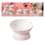 Maxbell 200ml Ceramic Elevated Cat Feeder Bowl Slant Porcelain Pet Cat Dish Anti Slip Pink Dots