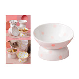 Maxbell 200ml Ceramic Elevated Cat Feeder Bowl Slant Porcelain Pet Cat Dish Anti Slip Pink Dots