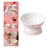 Maxbell 200ml Ceramic Elevated Cat Feeder Bowl Slant Porcelain Pet Cat Dish Anti Slip Pink Dots