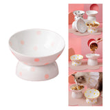 Maxbell 200ml Ceramic Elevated Cat Feeder Bowl Slant Porcelain Pet Cat Dish Anti Slip Pink Dots