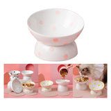 Maxbell 200ml Ceramic Elevated Cat Feeder Bowl Slant Porcelain Pet Cat Dish Anti Slip Pink Dots