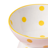 Maxbell 200ml Ceramic Elevated Cat Feeder Bowl Slant Porcelain Pet Cat Dish Anti Slip Yellow Dots