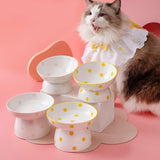 Maxbell 200ml Ceramic Elevated Cat Feeder Bowl Slant Porcelain Pet Cat Dish Anti Slip Yellow Dots